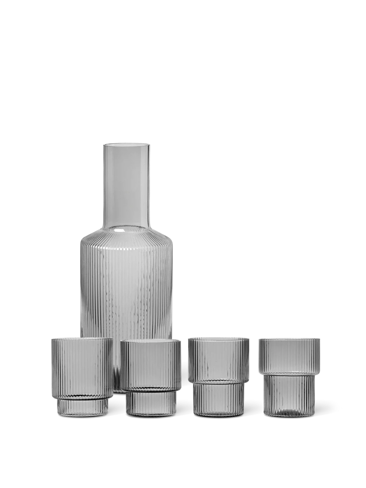 Ripple Glasses - Set of 4 & Carafe Gift Set - Smoked Grey
